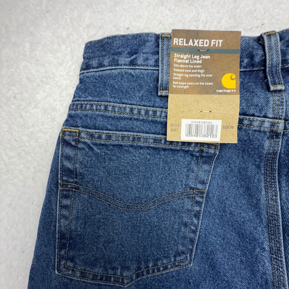 Carhartt Relaxed Fit Straight Flannel Lined Jeans Mens 32x36 B172 DST NWT